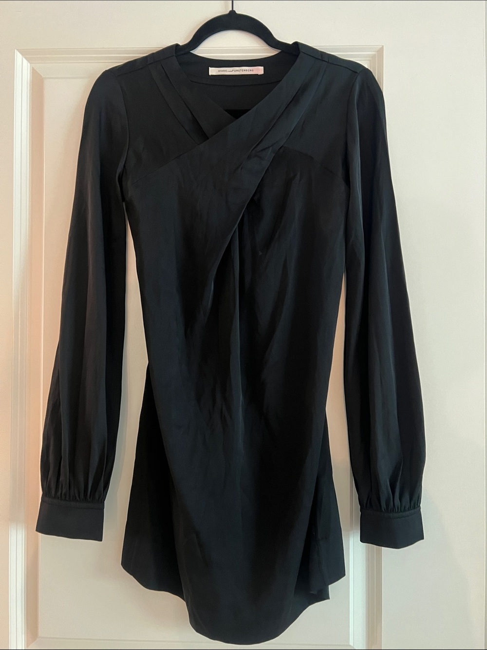 Diane Von Furstenberg Black Long-Sleeve Wrap-Front Blouse